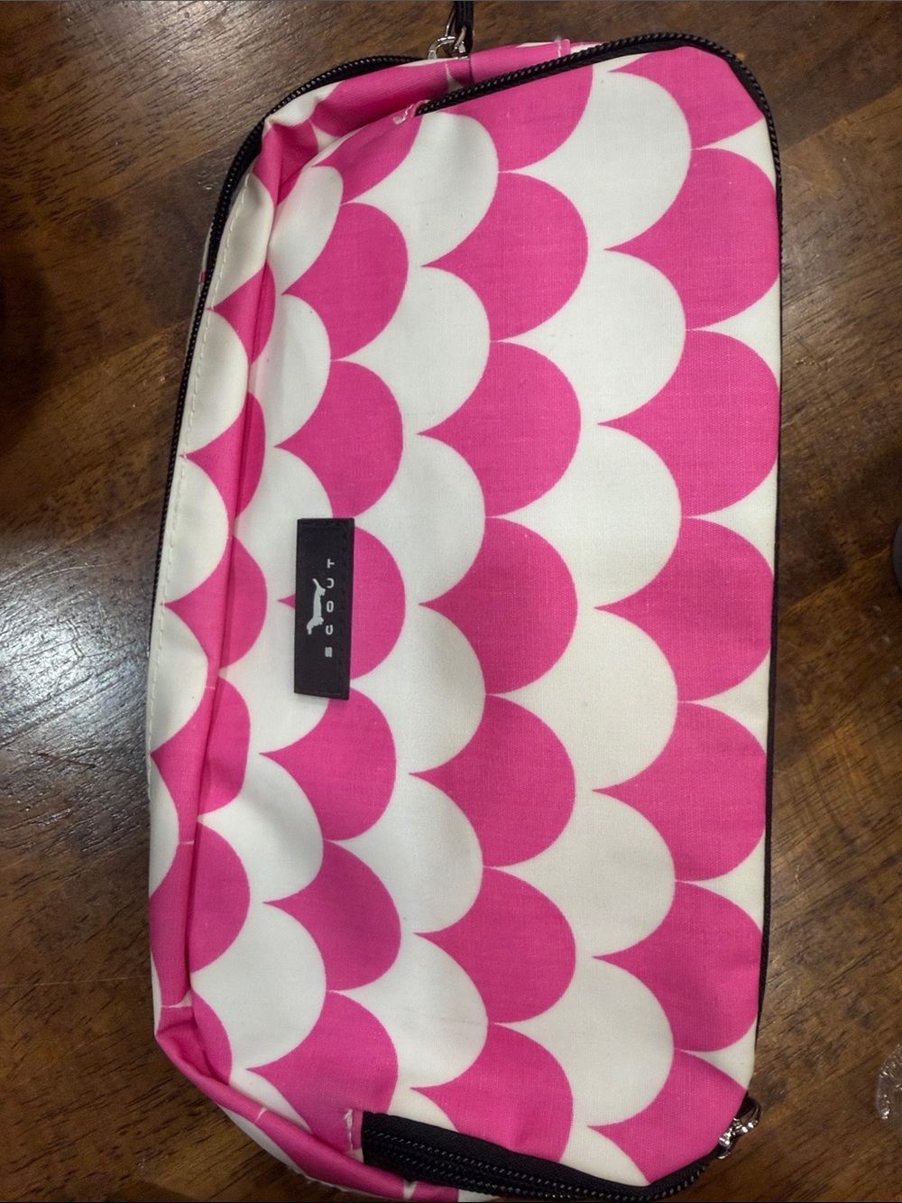 Pink and White Patterned Cosmetic Pouch